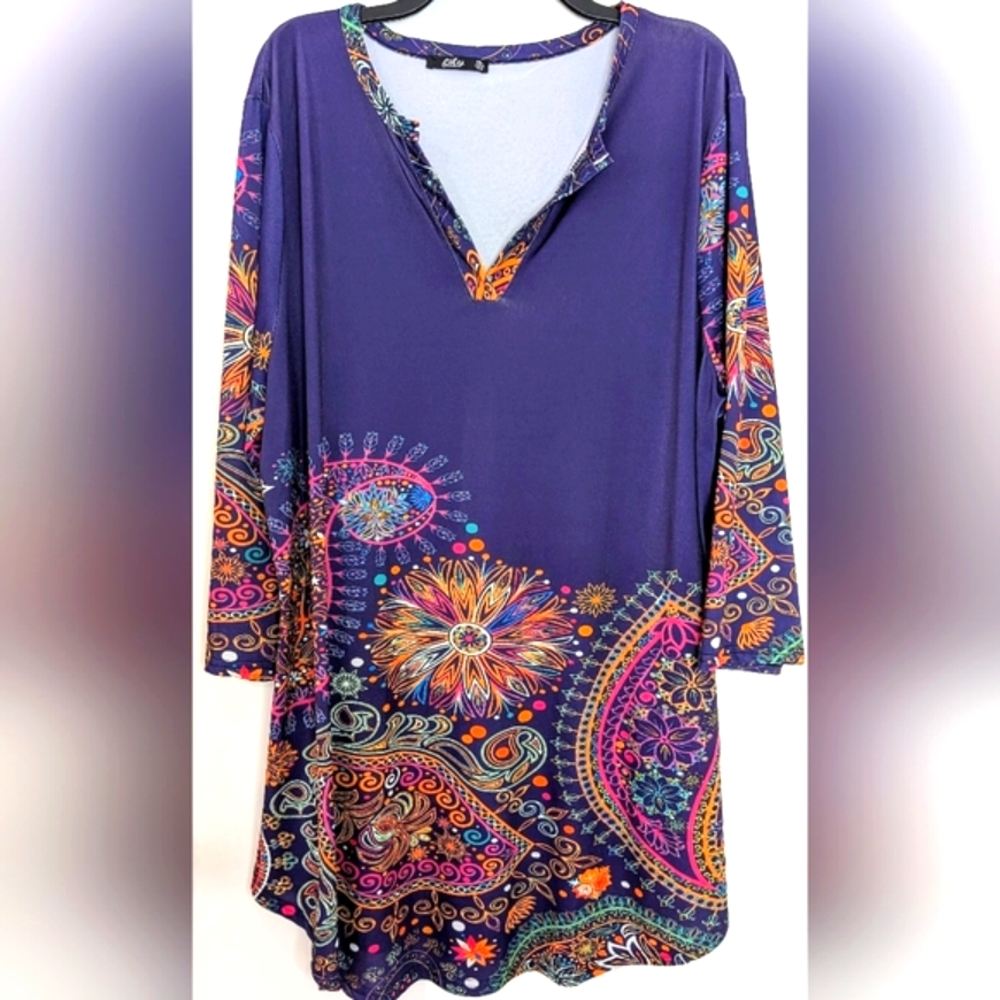 Lily 4XL Colorful Paisley Long Sleeve Tunic